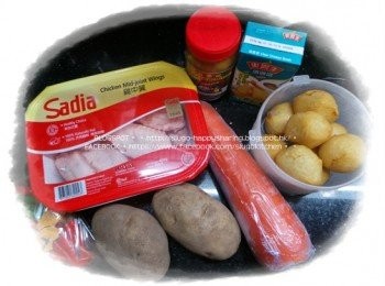 step1: 將所有材料洗淨，切好，備用。薯仔浸水約10分鐘。