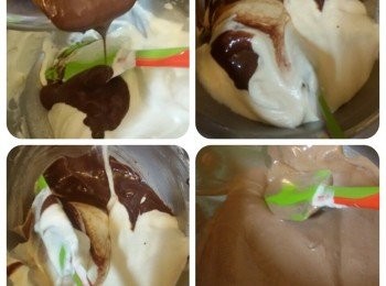 step7: 全部朱古力漿倒入麵糊中切拌式拌勻