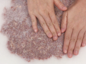 step3: 然後將豬肉碎上下放牛油紙，來回將肉餅壓勻。（記緊肉餅一定要壓得薄一些）