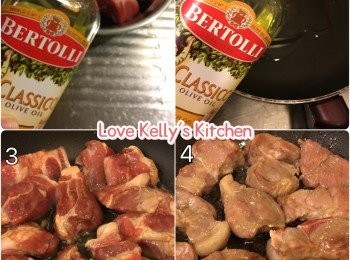 step1: 豬扒切件用<span class="group_2">調味料</span>先醃半小時；