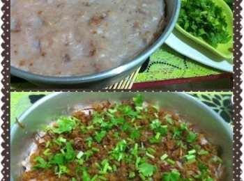 step3: 鍋中剩下的蝦米加入芋頭丁，炒香大約5分鐘。