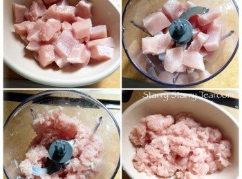 step3: 將豬肉切件，放進攪拌杯絞碎。