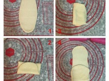 step10: 先將麵糰桿成長方形，再上下摺成一塊，轉頭後再桿成長方形，再上下摺疊成小方塊，