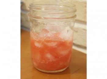 step4: 倒入約杯子一半的西瓜汁並且加入檸檬汁攪拌均勻:)