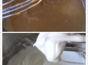 step2: 蛋白粉三次加入白砂糖，打至硬性發泡。