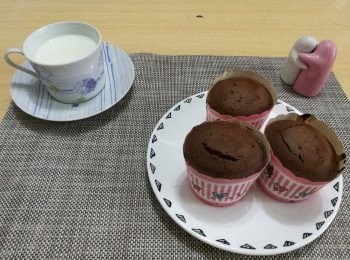 step8: 放進焗爐，上下火，200度焗20分鐘。焗好後，可插一枝牙籤在馬芬內，没有蛋糕糊黏在牙籤上，代表馬芬焗好了。