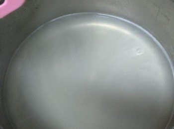 step4: 用篩隔去椰皇水的雜質，倒入煲中，加入砂糖細火煮至微熱