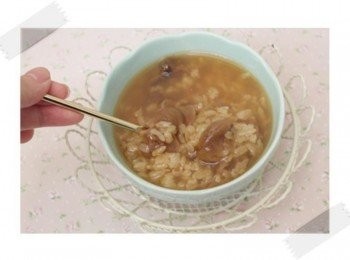 step6: 熱呼呼的米糕粥加上香甜的桂圓~~ 好幸福的小溫補!!