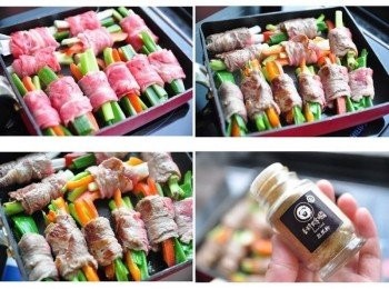 step4: 再放入煎鍋中慢慢的將牛肉捲充份煎的微焦，再灑上少許的玫瑰鹽及孜然粉即可