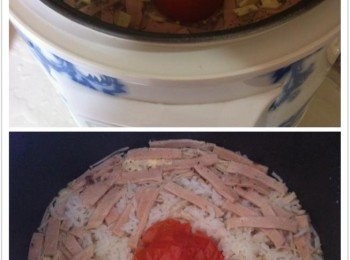 step3: 按rice煮飯鍵，把鍋蓋蓋起來，直到紅燈閃悅。即表示飯已經煮好。帶在鍋裡燜住20分鐘即可享用。