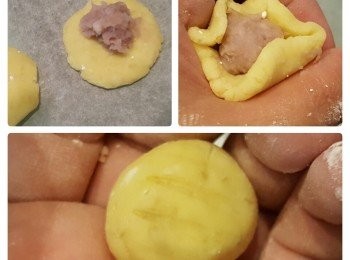 step8: 可以將一些地瓜圓，包入一些芋泥，搓圓。