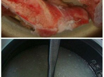 step1: 首先是一鍋好湯，把骨頭洗淨焯水後熬出濃白的湯，有些人會放上一兩塊豬皮，這樣熬出來的湯更濃更白些