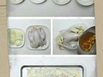 step1: 有朋友今天生曰，要在她家開飯聚，每個朋友負責一味餸菜，我抽了用雞，頭痛死了，因為沒有吃雞已兩年了，腦袋忽然患了癱瘓症，昨日只好去市場走一走，幸運地雞檔老板仍有活雞供應，就用最簡單的方法焗，但之前一晚先用調味汁浸一晚，靈感來自廣東菜的一夜情，希望友人會喜歡啊!