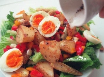 step8: 鋪上生菜.甜椒要吃的時候在淋上<span class="group_2">醬汁</span>