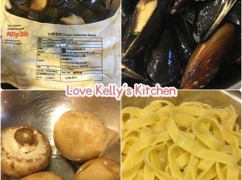 step1: 水滾烚濶條麵至軟身盛起備用；