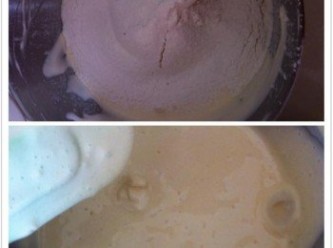 step3: 篩入自發粉和發粉輕鬆攪拌均勻，至無粉粒為止。