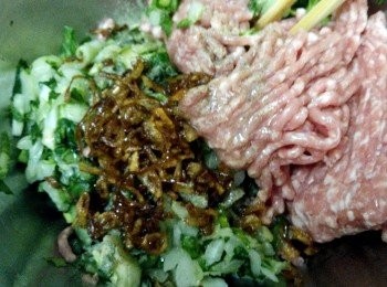 step3: 將白菜洗净切細然後加入3湯匙盐醃130分鐘，菜軟身後去水，（不需要洗水）再加上調味料準用。