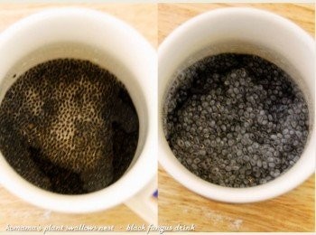 step2: 將媽魯果放入馬克杯中，加入礦泉水，攪拌片刻等其膨脹。