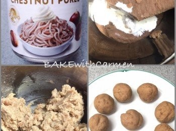 step2: 栗子蓉加入淡忌簾用义拌壓混合, 取出18克一份搓成丸狀