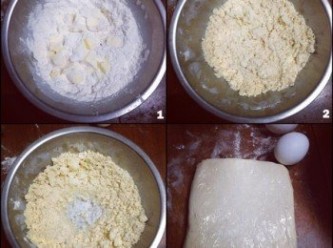 step1: [千層派皮麵團作法]
將低筋麵粉、高筋麵粉、鹽都篩入大碗公