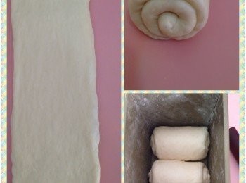 step7: 6..  將鬆弛好的麵團收口朝上，用手掌輕輕壓平，然後用擀麵棍在麵團中央朝上，再由中央朝下擀壓，成長條形（不用擀得太薄）。