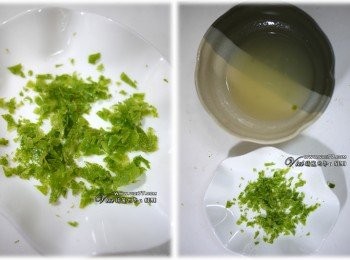 step1: 1 把檸檬皮綠色的部份削下來
2 擠半顆檸檬汁備用
