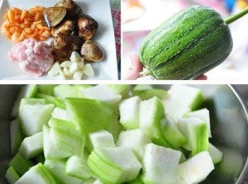 step2: 另外準備爆香<span class="group_1">食材</span>:蛤蜊、乾蝦米、豬絞肉、蒜片、絲瓜丁