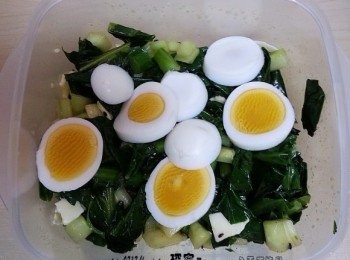 step3: 早上將雞蛋洗淨烚熟，食時才除殼。 
將醬汁倒入保鮮盒內蓋好蓋子，然後大力遙勻，放下切好的雞蛋，一餐方便又快靚正的健康便當就完成。