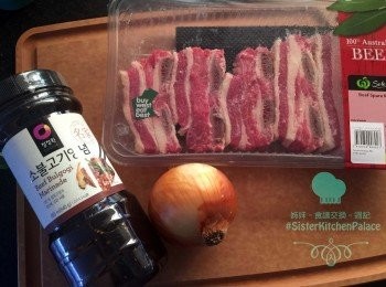 step1: 洋蔥切絲備用，牛肋骨沖洗，切去多餘既肥羔
