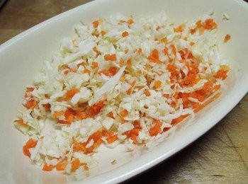 step4: 高麗菜與紅蘿蔔切細丁備用