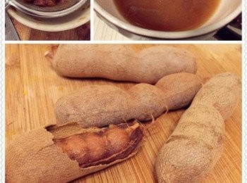 step1: 羅望子去核要果肉（果肉好黏像椰棗蓉一樣），用熱水浸果肉並壓碎，用過濾網隔渣要汁，