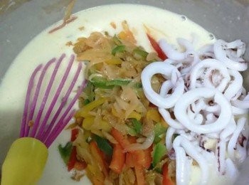 step6: 加入所有材料，撈勻成粉漿