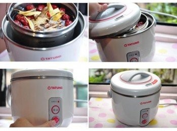 step4: 輕輕的提起放入電鍋中，蓋上外鍋蓋，再啟動電源，開始工作囉!