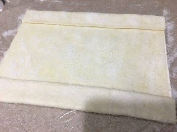 step3: 將兩邊向內摺入 1/4 (如圖示)，然後再灑上砂糖