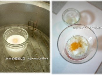 step3: 4 把蒸三分鐘後的蛋倒入高腳杯裡