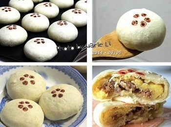 step9: 自製的《綠豆沙》不甜不膩
包裹著炒得香氣十足的滷肉餡
這個《綠豆椪》真的好好吃。