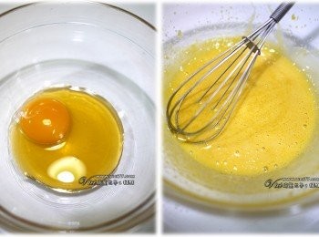 step1: 1 用打蛋器把蛋黃與蜂蜜充份打到完全融合