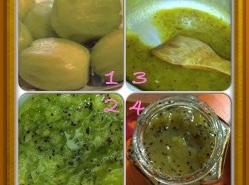 step1: 制作方法：
1、奇异果去皮切块状。 
2、放入料理机中搅打成果酱汁。 
3、挤半个柠檬汁水进去。 
4、烧沸后加入白砂糖小火熬煮。 
5、继续煮到水分变少，果酱粘稠即可。