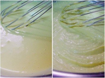 step5: 步驟4確實完成後再加入已經事先過篩的低筋麵粉和玉米粉ˊ
 快速均勻的拌勻即完成[乳酪糊]製作ˊ然後靜置一旁備用