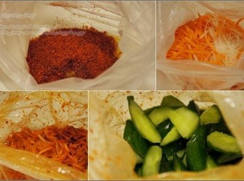 step3: 步驟2與步驟1放入袋中，從袋子上方搓揉攪拌所有菜。