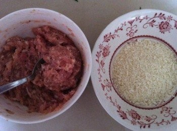 step1: 將肉碎和雞肉絞加入所有調味料混合【麵包糠除外】，順著一個方向攪至起絞，帶有粘性，靜置一旁約15分鐘。