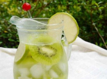 step2: 奇異果切塊放在容器底層，放入冰塊，倒入氣泡水或是雪碧，擠入半顆檸檬汁，另外半顆切片裝飾。要喝的時候用攪拌器將奇異果以及檸檬片擠壓讓鮮果香氣散發。如果有薄荷葉也可多放一些增加風味。