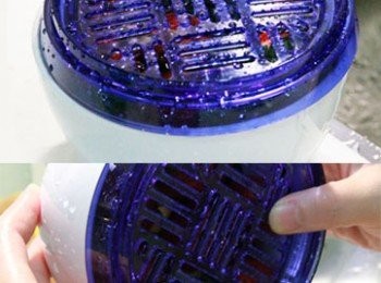step2: 將很容易受損傷的草苺、櫻桃、藍苺等放在盛裝器皿中，蓋上磨泥器後用清水慢慢沖洗乾淨，可以防止這類嬌貴的水果被水流沖傷。洗完後也可直接利用磨泥器濾去水份