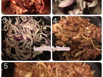 step1: 牛肉預先叫牛肉檔切片(記住要有少少肥先好食)，用醃料醃牛肉2小時備用；