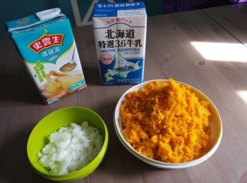 step1: 準備好材料, 先把洋蔥切粒