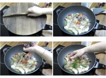 step7: 掀開鍋蓋，蛤蜊殼開也熟透，酌量加入蒜鹽ˊ黑胡椒<span class="group_2">調味</span>，
最後撒上甜蘿勒葉增加風味即完成