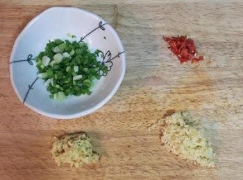 step2: 蔥切末、蒜切成細末、薑去皮磨成泥、辣椒去籽切成末。