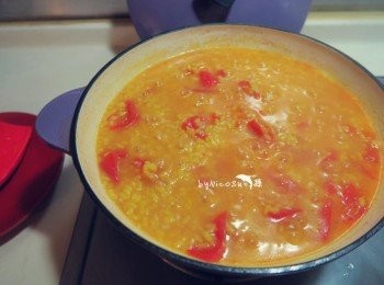 step3: 加入米飯及水(1:1) 煮滾