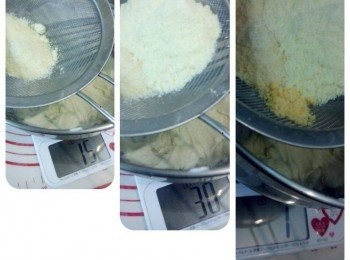 step3: 芝士粉、奶粉、奶油香粉、同篩後加入蛋漿拌勻成粉漿