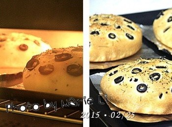 step6: 把佛卡夏送進事先預熱好的烤箱中。

烤箱設定：

上火：       180度
下火：       180度
烤盤放置：    上層
時間：      20分鐘

烘烤至表面均勻上色即可取出。

※ 每台烤箱的狀況皆不相同，請依自家烤箱的狀況做調整設定。